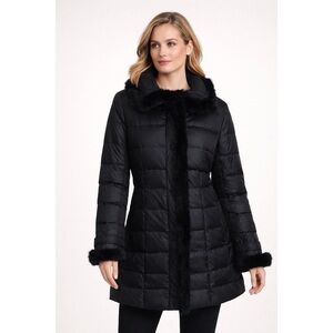 NWT Down Filled Puffer Coat With Fur Trim Colour True Black Size Medium